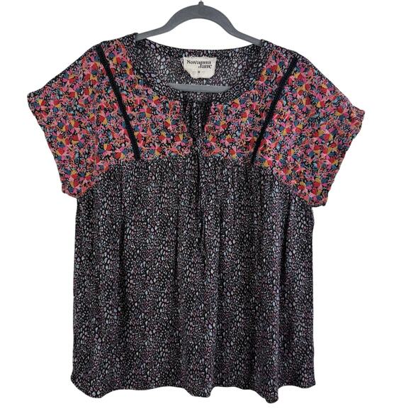 Savanna Jane Leopard Print Embroidered Babydoll Top Medium Festival Bohemian - Picture 1 of 13